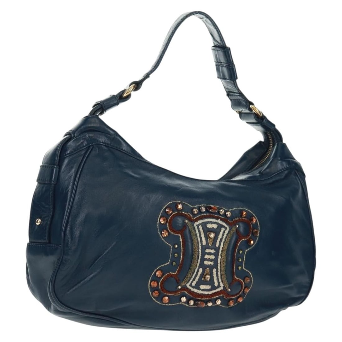 CELINE Navy Gold Leather Women s Handbag Italy: CELINE Navy Gold Leather Women s Handbag Italy This CELINE handbag features a navy and gold leather exterior with a structured silhouette. Designed for women, it offers a handle drop of approximately 