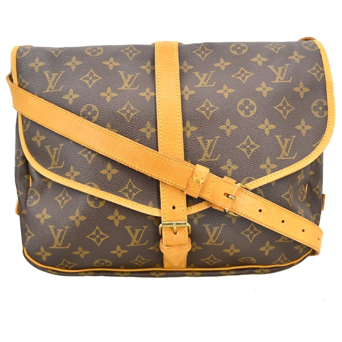 Louis Vuitton Saumur 35 Monogram Canvas Crossbody Bag: Louis Vuitton Saumur 35 Monogram Canvas Crossbody Bag This Louis Vuitton Saumur 35 messenger shoulder bag features the iconic Monogram canvas leather exterior with a brown crossbody leather strap and 