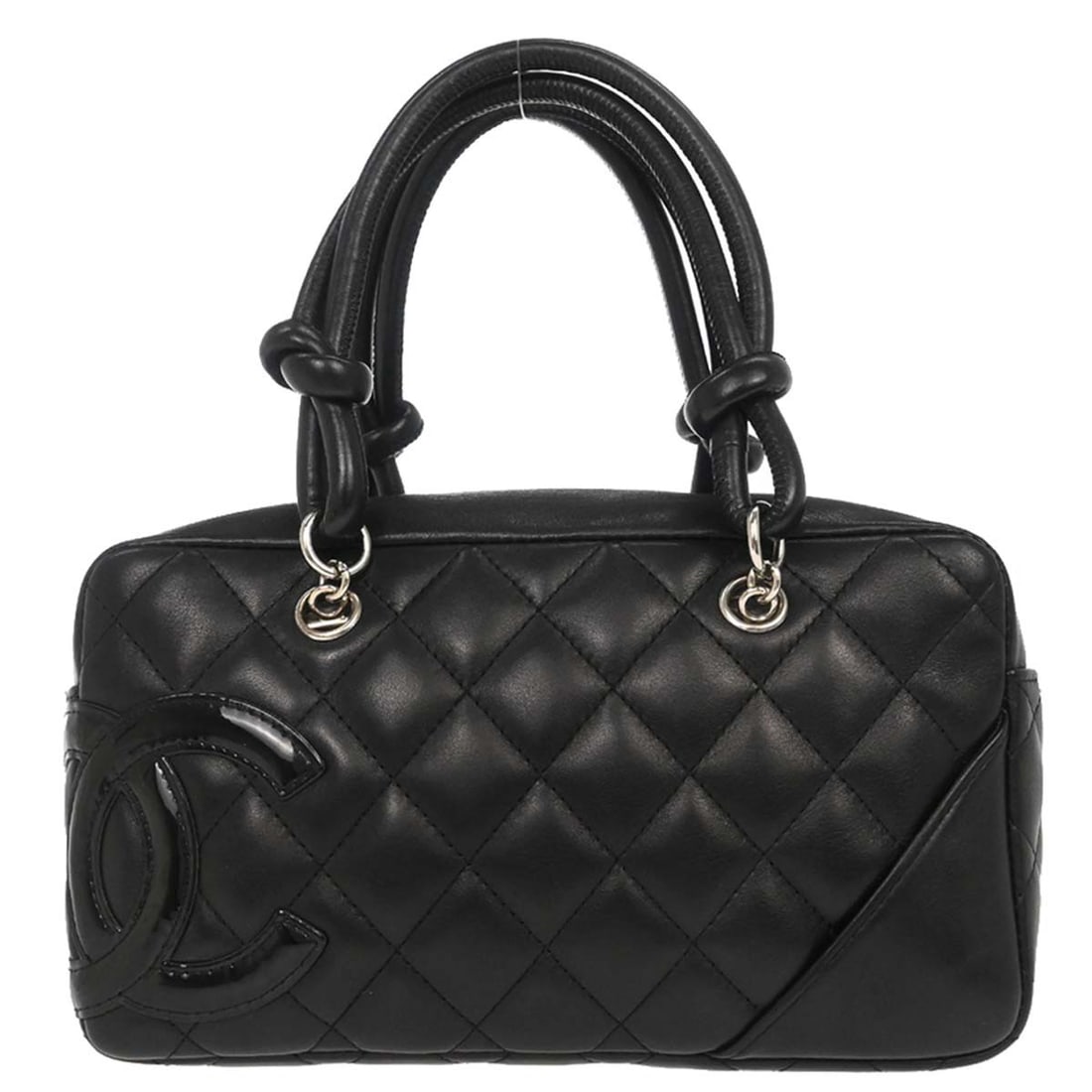 Chanel Cambon Ligne black calfskin top handle bag: Chanel Cambon Ligne black calfskin top handle bag This Chanel Cambon Ligne handbag features luxurious black calfskin leather with a signature quilted matelasse pattern and a prominent logo accent. The