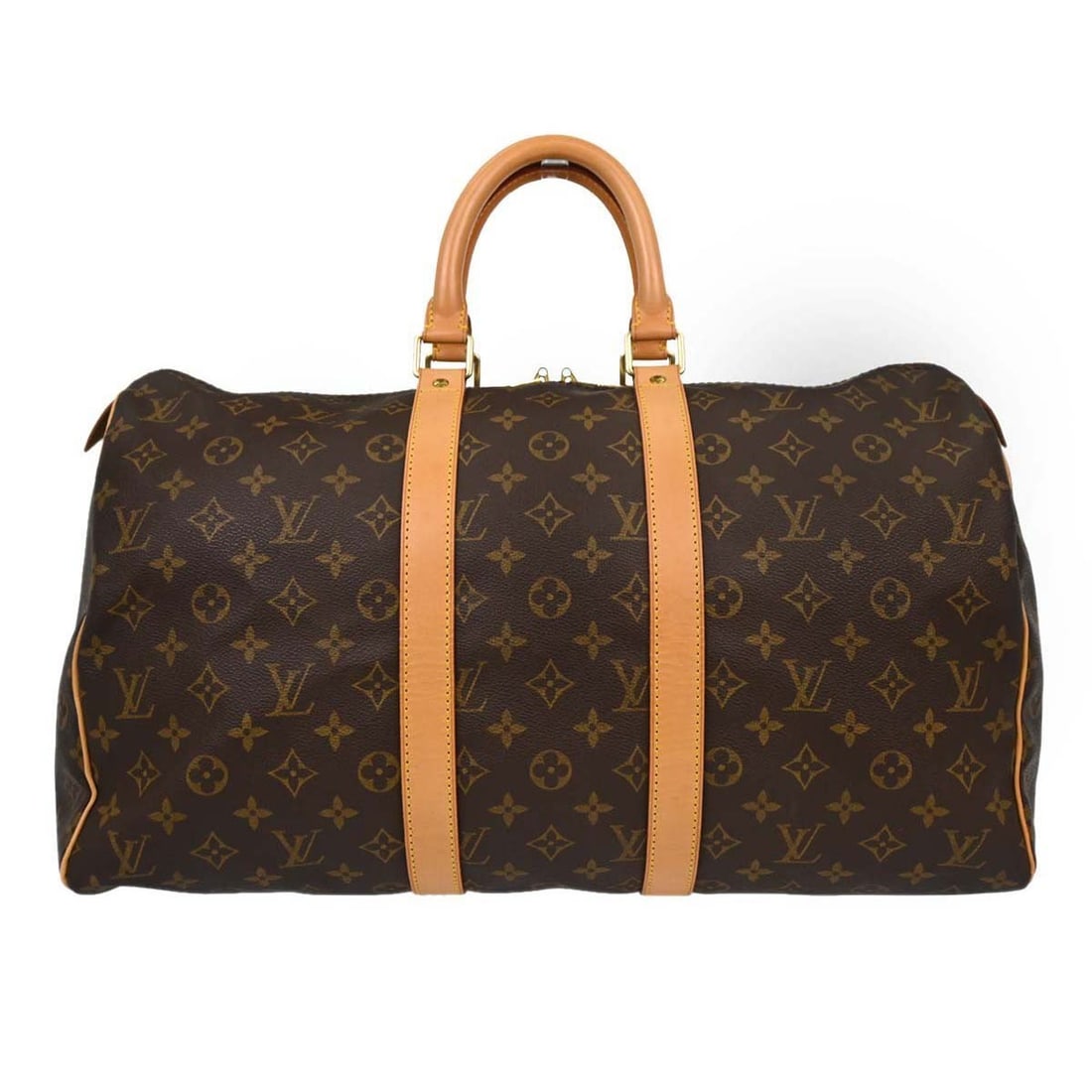 Louis Vuitton Keepall 45 Monogram Duffle Bag Travel: Louis Vuitton Keepall 45 Monogram Duffle Bag Travel This Louis Vuitton Monogram Keepall 45 is a vintage travel handbag crafted from signature monogram canvas leather with beige leather double handles.