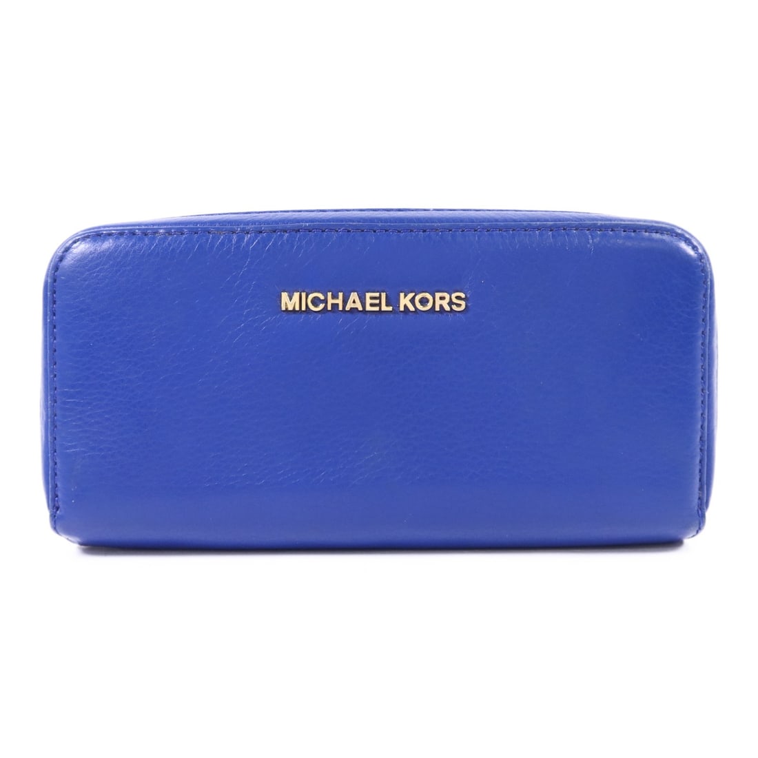 Michael Kors Blue Calfskin Zip Around Long Wallet with Gold Hardware: Michael Kors Blue Calfskin Zip Around Long Wallet with Gold Hardware This Michael Kors long wallet is crafted from blue calfskin leather and features a zip-around design. It is sized as regular and ma