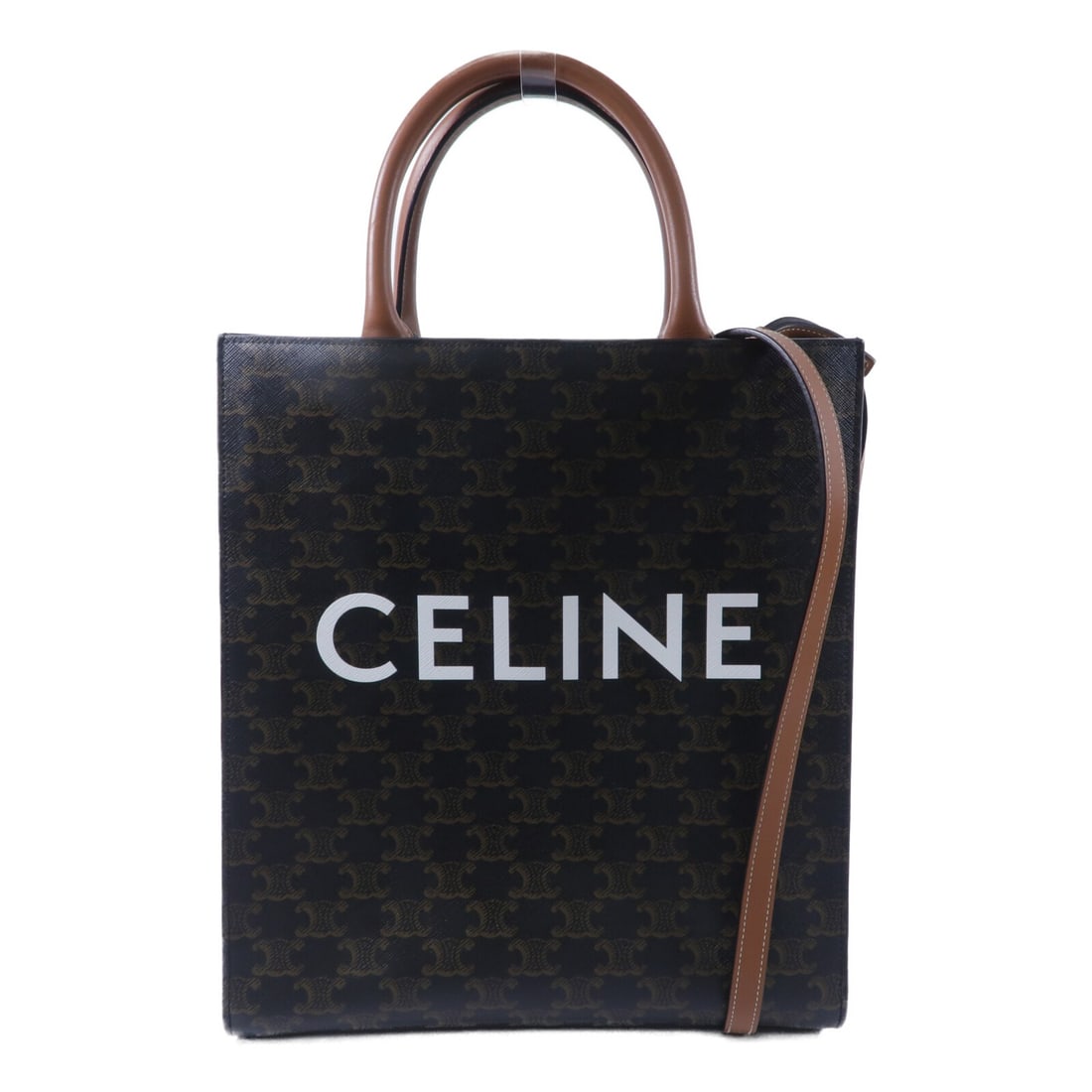 CELINE Triomphe Cabas Black Coated Canvas 2 Way Shoulder Bag GHW: CELINE Triomphe Cabas Black Coated Canvas 2 Way Shoulder Bag GHW This CELINE Triomphe Cabas 2-way shoulder bag features a sleek black PVC coated canvas exterior with gold-tone hardware. Designed for v