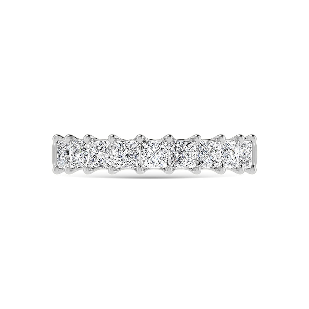 950 Platiunum 2 7/8 Ct.Tw. Princess Shape Lab Grown Diamond Half Way Eternity Band: 950 Platiunum 2 7/8 Ct.Tw. Princess Shape Lab Grown Diamond Half Way Eternity Band 950 Platinum Stone Color: F Stone Clarity: Vs Each ring is presented in standard size 6.5. Complimentary resizing is