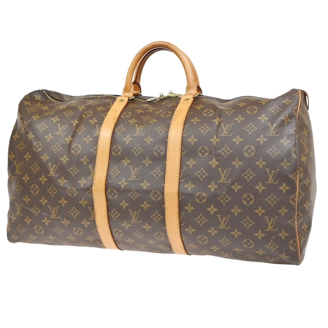 Louis Vuitton Keepall Canvas Travel Bag 55cm x 31cm x 23cm: Louis Vuitton Keepall Canvas Travel Bag 55cm x 31cm x 23cm This Louis Vuitton Keepall Bag features the iconic Monogram Canvas in a classic brown color. Designed for unisex use, the bag is crafted in F