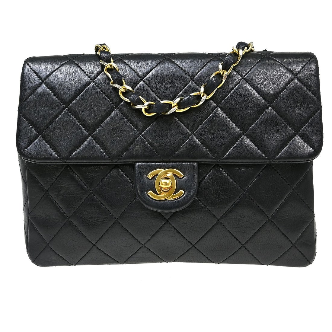 CHANEL Classic Flap Black Lambskin Chain Shoulder Bag: CHANEL Classic Flap Black Lambskin Chain Shoulder Bag This Chanel Classic Square Flap Shoulder Bag is crafted from luxurious black lambskin leather and features the iconic matelasse quilted pattern. T