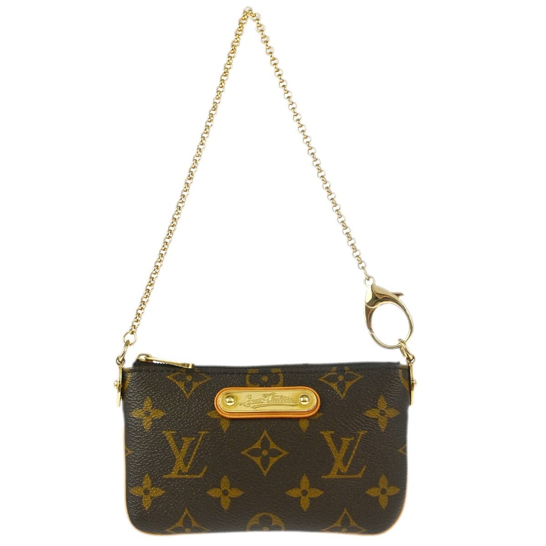 Louis Vuitton Monogram Pochette Milla PM Handbag M60095 Brown Canvas with Chain Strap: Louis Vuitton Monogram Pochette Milla PM Handbag M60095 Brown Canvas with Chain Strap Discover the elegance of the Louis Vuitton Monogram Pochette Milla PM Handbag, a stylish accessory perfect for cas