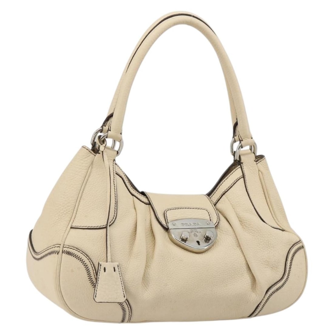Prada Vintage Handbag White Leather: Prada Vintage Handbag White Leather This Prada vintage handbag features a classic design crafted from white leather. Suitable for all genders, it offers a spacious interior and practical dimensions fo