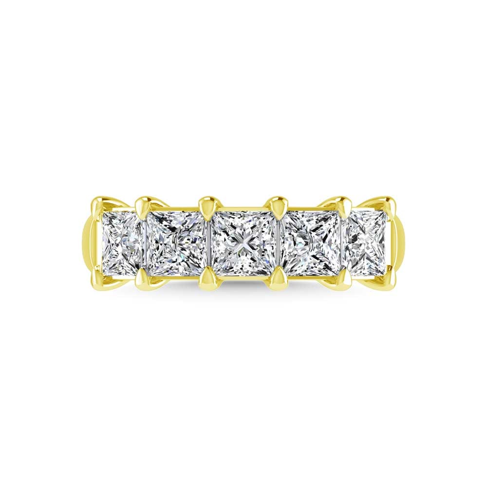 18K Yellow Gold 1 5/8 CT Tw. Princess Shape Diamond Five Stone Anniversary Band: 18K Yellow Gold 1 5/8 CT Tw. Princess Shape Diamond Five Stone Anniversary Band 18k Yellow Gold Stone Color: G-h Stone Clarity: Si Each ring is presented in standard size 6.5. Complimentary resizing i