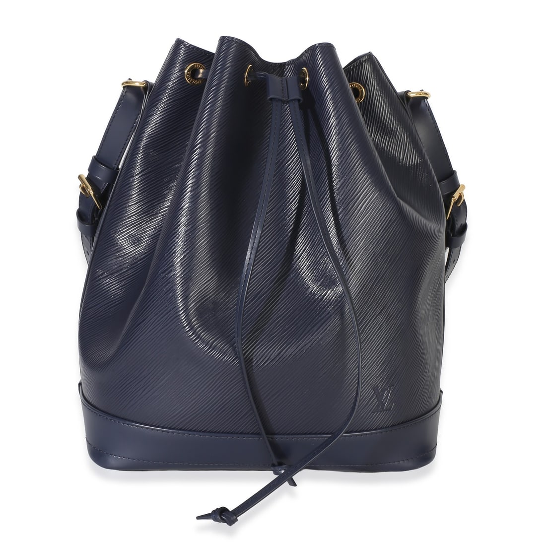 NeoNoe MM Blue Epi Leather Bucket Bag with Dustbag and Pochette: NeoNoe MM Blue Epi Leather Bucket Bag with Dustbag and Pochette This Louis Vuitton NeoNoe MM NM bucket bag is crafted from blue Epi leather and features a drawstring closure, gold-tone hardware, and a