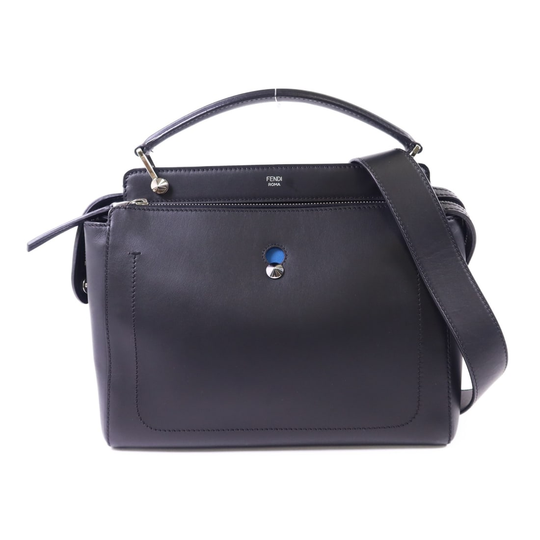 FENDI Dotcom 2 Way Shoulder Bag Black Calfskin 8BN293: FENDI Dotcom 2 Way Shoulder Bag Black Calfskin 8BN293 Introducing the Fendi Dotcom 2 Way Shoulder Bag, a stylish accessory crafted from high-quality calfskin leather in sleek black. This versatile bag