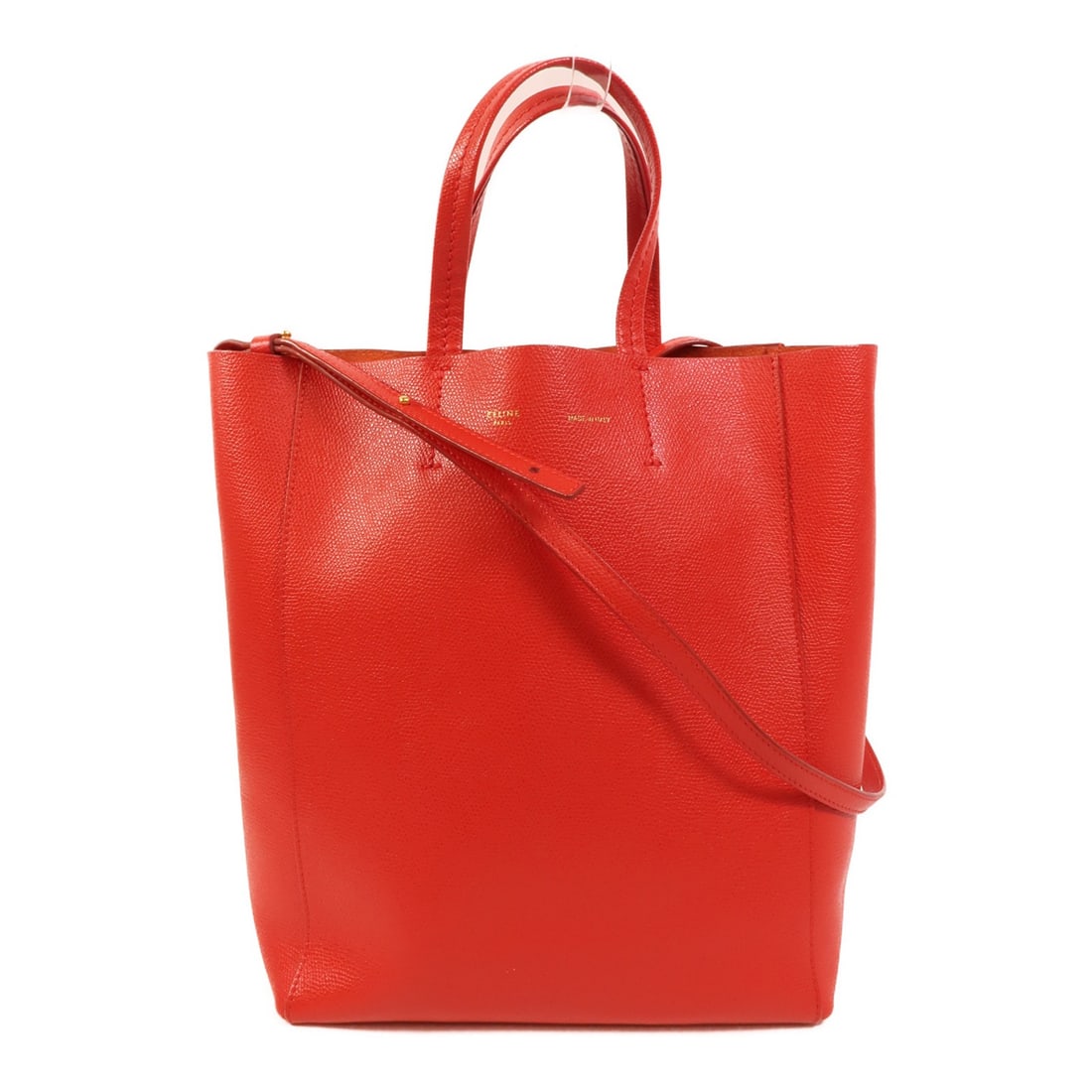 CELINE Cabas Red Calfskin 2 Way Shoulder Bag GHW: CELINE Cabas Red Calfskin 2 Way Shoulder Bag GHW This CELINE 2-way shoulder bag features a striking red calfskin leather exterior and offers versatile carrying options. Crafted with attention to detai
