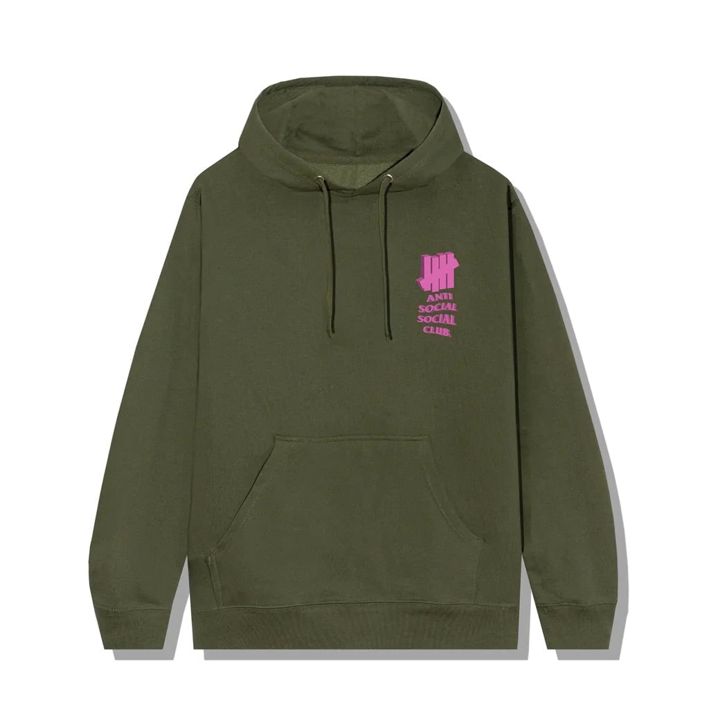 Anti Social Social Club x UNDFTD Army Heather XL Hoodie: Anti Social Social Club x UNDFTD Army Heather XL Hoodie This is an authentic Anti Social Social Club x UNDFTD 1st And La Brea Army Heather Hoodie in extra large size. The hoodie is in un-used and unwo