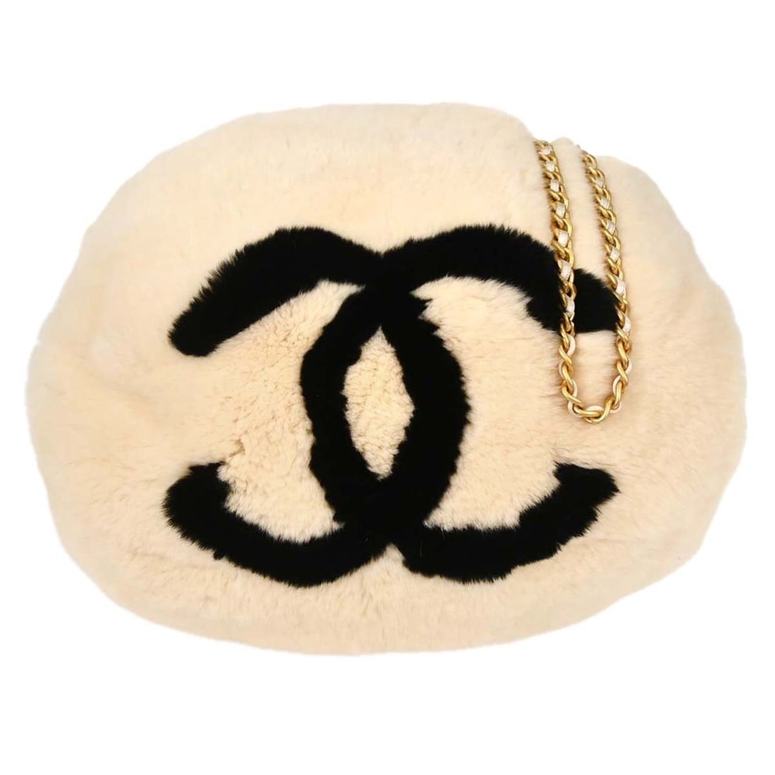CHANEL white lapin fur shoulder bag with hand warmer (1 of 16)