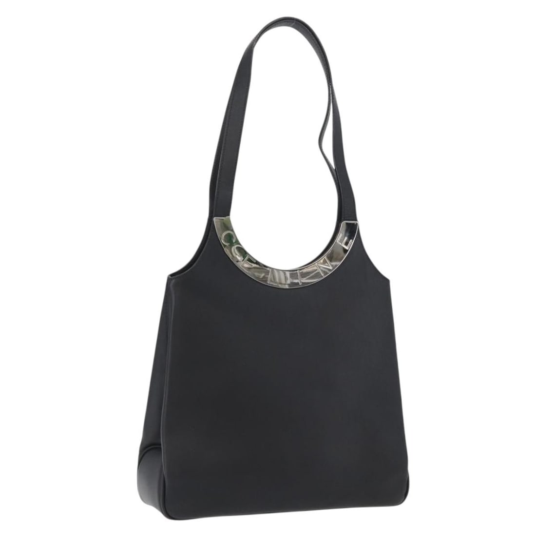 CELINE Black Leather Tote Bag with Silver Accents for Women: CELINE Black Leather Tote Bag with Silver Accents for Women This Celine tote bag is crafted from black leather with silver-tone accents. Designed for women, it features a spacious interior and a pract