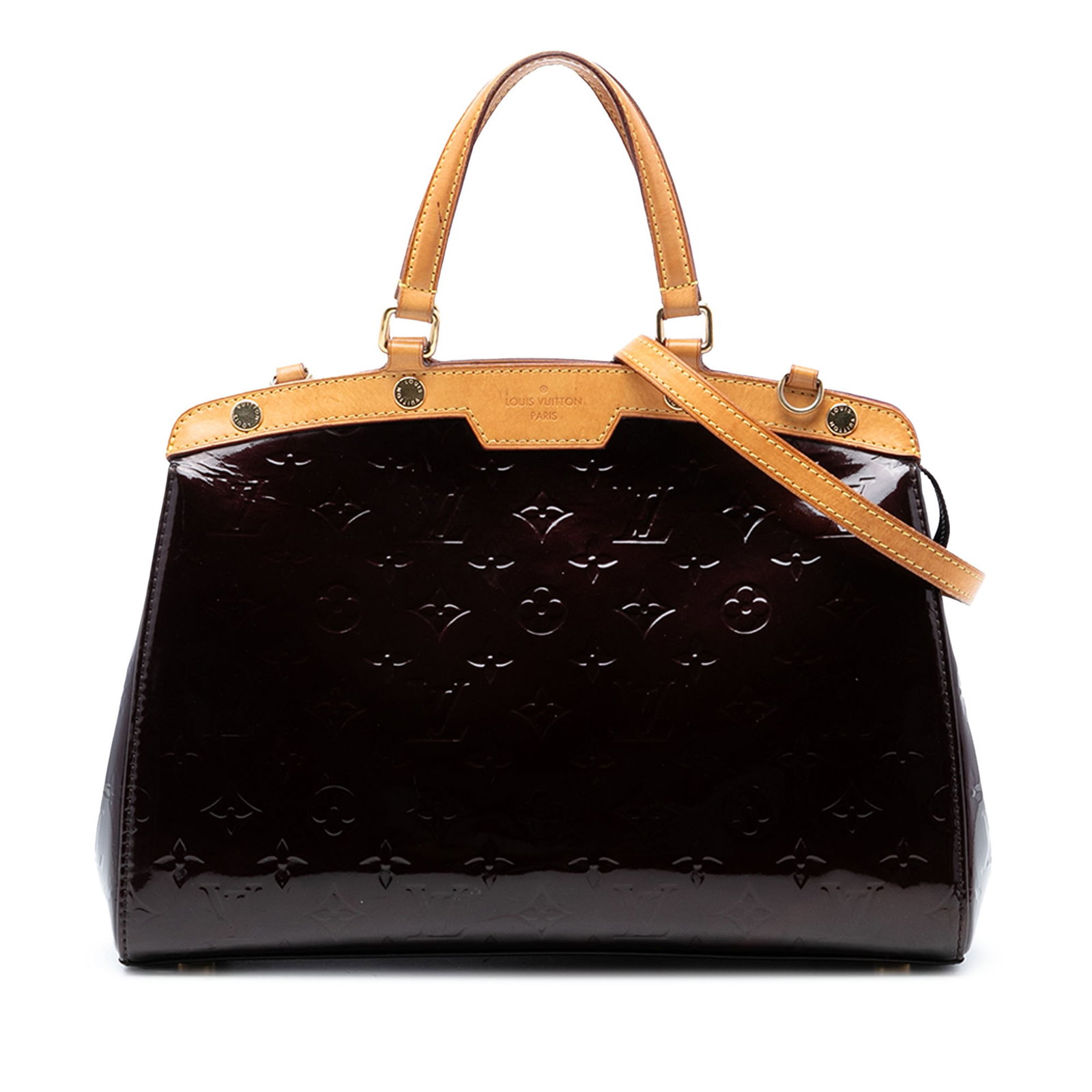 Louis Vuitton Brea MM Purple Vernis Leather Bag: Louis Vuitton Brea MM Purple Vernis Leather Bag This Louis Vuitton Monogram Vernis Brea MM features a glossy vernis leather body with vachetta leather trim, flat vachetta leather handles, and a detach