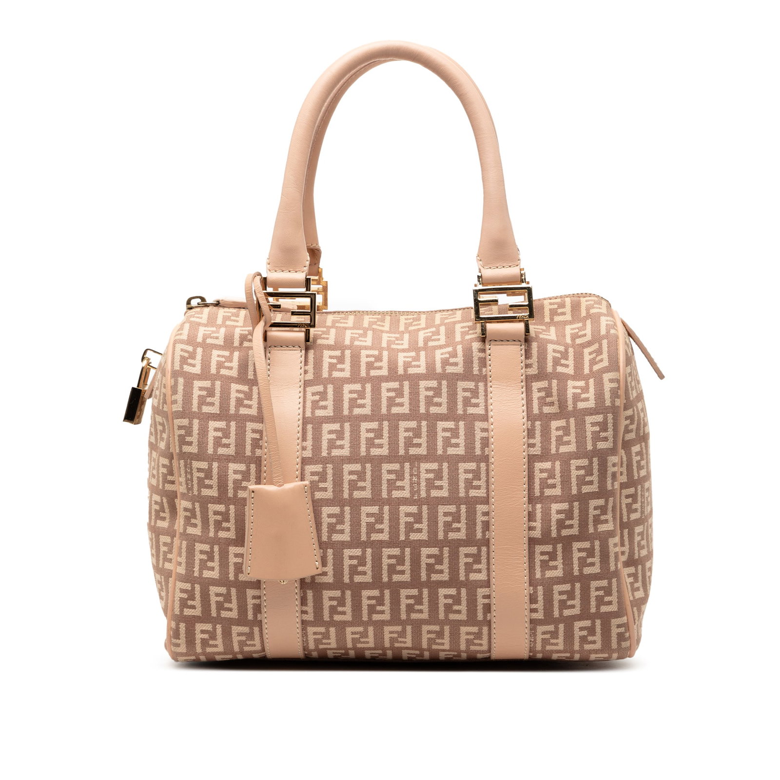 Fendi Zucchino Canvas Boston Bag with Leather Trim: Fendi Zucchino Canvas Boston Bag with Leather Trim This Fendi Small Zucchino Canvas Forever Bauletto Boston Bag features a canvas body with leather trim, rolled leather handles, a top zip closure, and