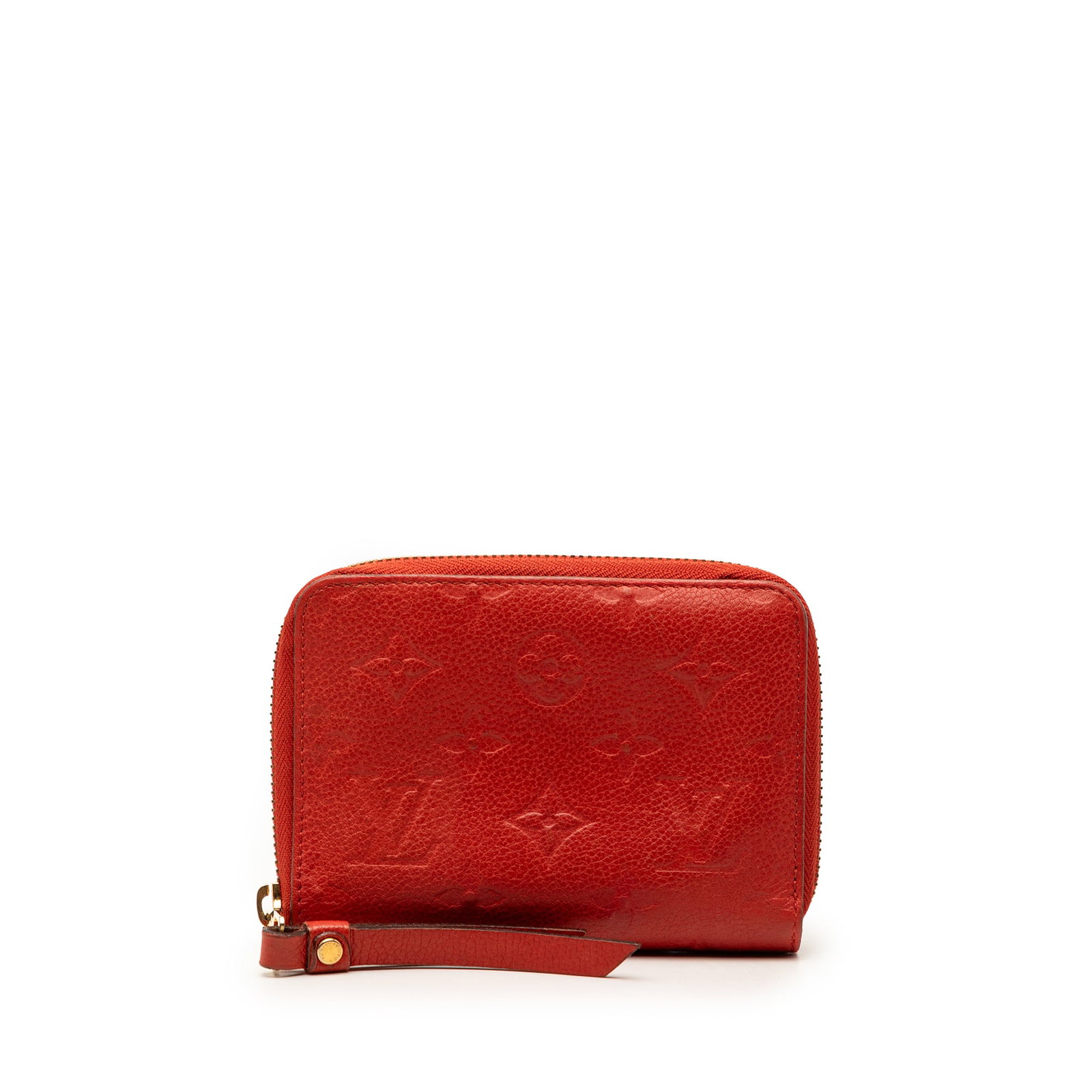 Louis Vuitton Red Monogram Empreinte Leather Compact Wallet: Louis Vuitton Red Monogram Empreinte Leather Compact Wallet This Louis Vuitton Monogram Empreinte Secret Compact Wallet is crafted from monogram empreinte leather in red and features a zip-around clos