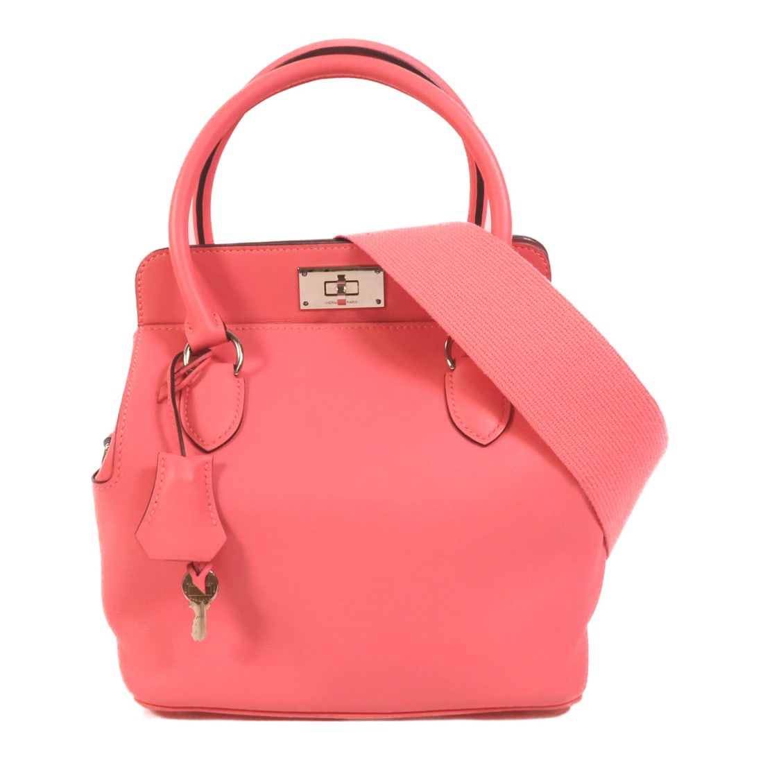 Hermes Tool Box 20 Swift Leather Rose Azalee 2way Shoulder Bag PHW: Hermes Tool Box 20 Swift Leather Rose Azalee 2way Shoulder Bag PHW This Hermes Tool Box 20 is a versatile 2-way shoulder bag crafted from Swift calfskin leather in a striking Rose Azalee pink color. M