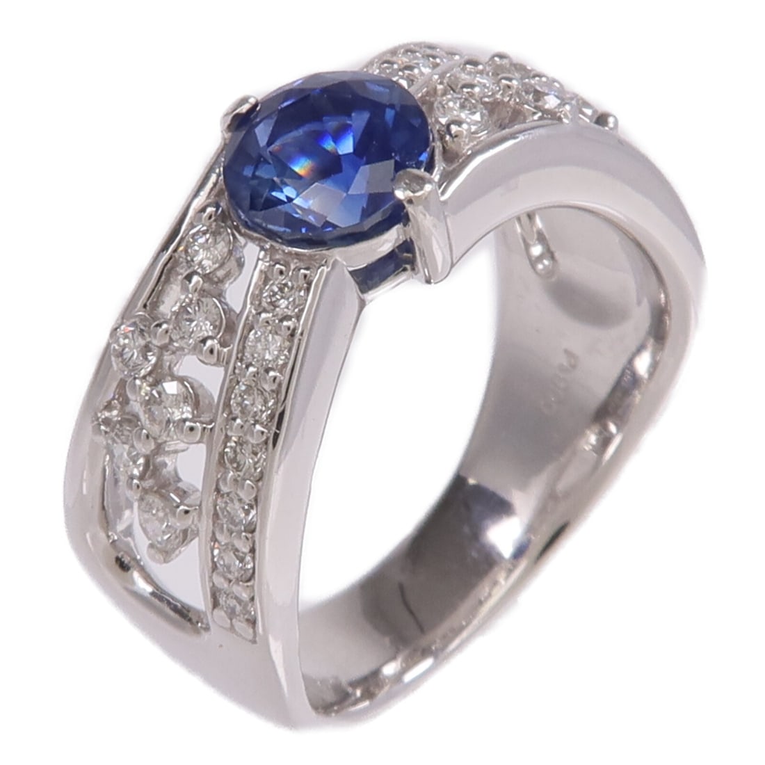 Pt900 Platinum Sapphire Diamond Ring Size 7 (1 of 8)