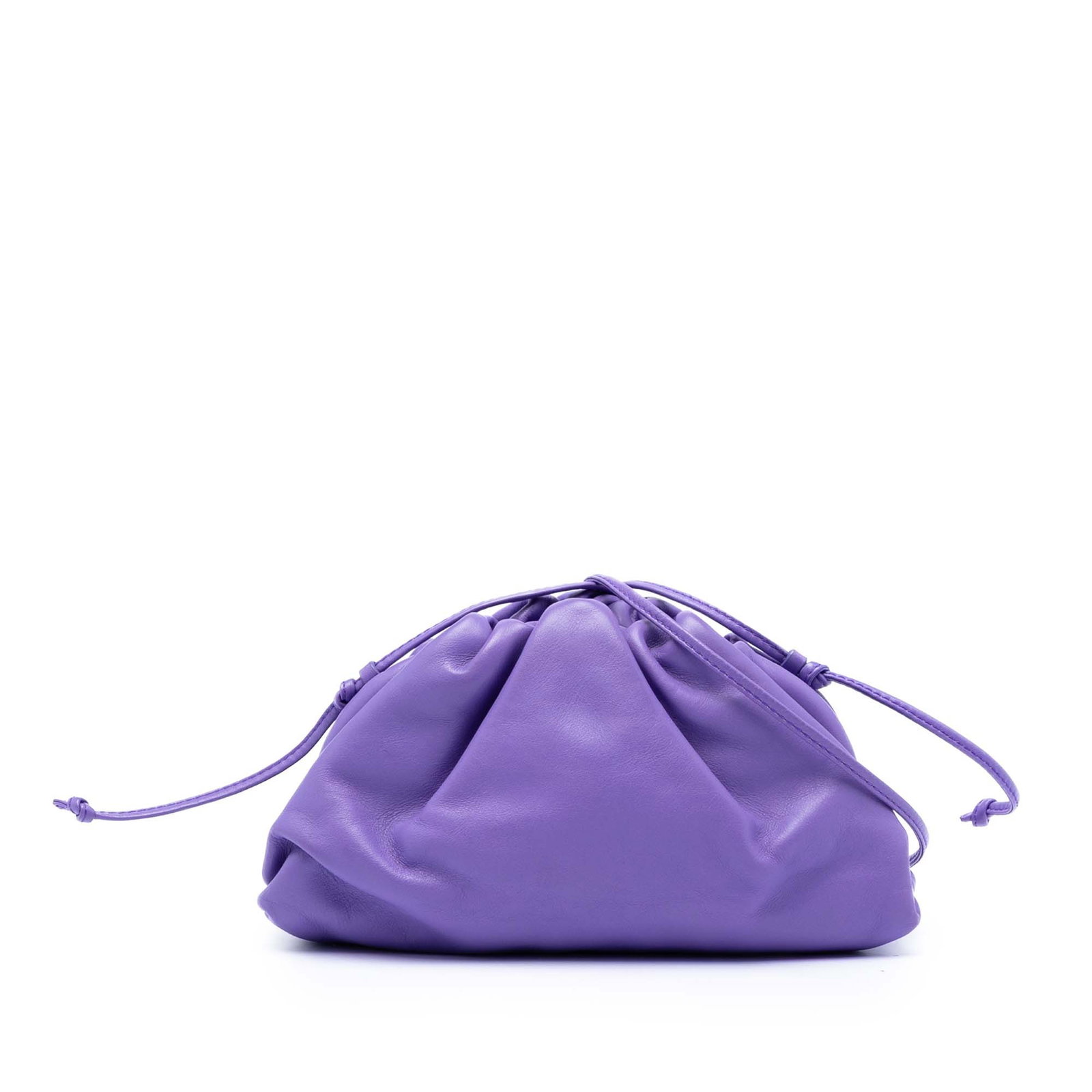 Purple Bottega Veneta Lambskin Mini Pouch Crossbody Bag: Purple Bottega Veneta Lambskin Mini Pouch Crossbody Bag This Bottega Veneta Lambskin The Mini Pouch Crossbody features a luxurious leather body in a striking purple hue, a flat leather strap, and a se