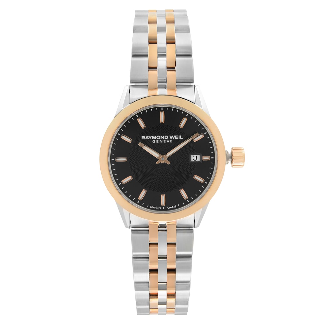 Raymond Weil Freelancer Two-Tone Ladies Watch Black Dial 5629-SP5-20021: Raymond Weil Freelancer Two-Tone Ladies Watch Black Dial 5629-SP5-20021 Introduce elegance to your accessory collection with the Raymond Weil Freelancer Two-Tone Steel Ladies Watch. This stunning wris