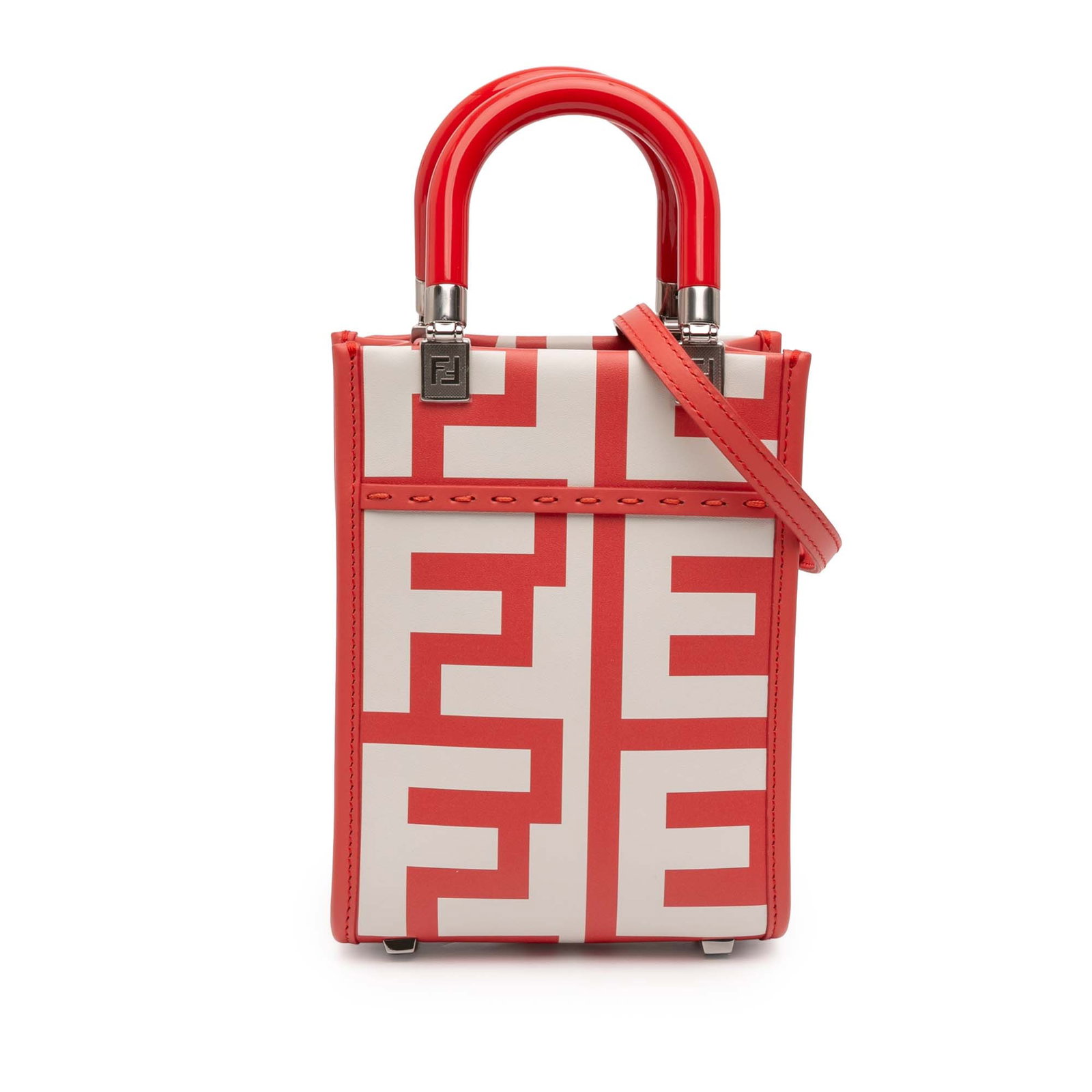 Fendi Marc Jacobs Mini Sunshine Shopper White Leather Tote Bag: Fendi Marc Jacobs Mini Sunshine Shopper White Leather Tote Bag This Fendi Marc Jacobs Mini Leather Sunshine Shopper Tote features a white leather body, rolled acrylic top handles, a detachable flat le