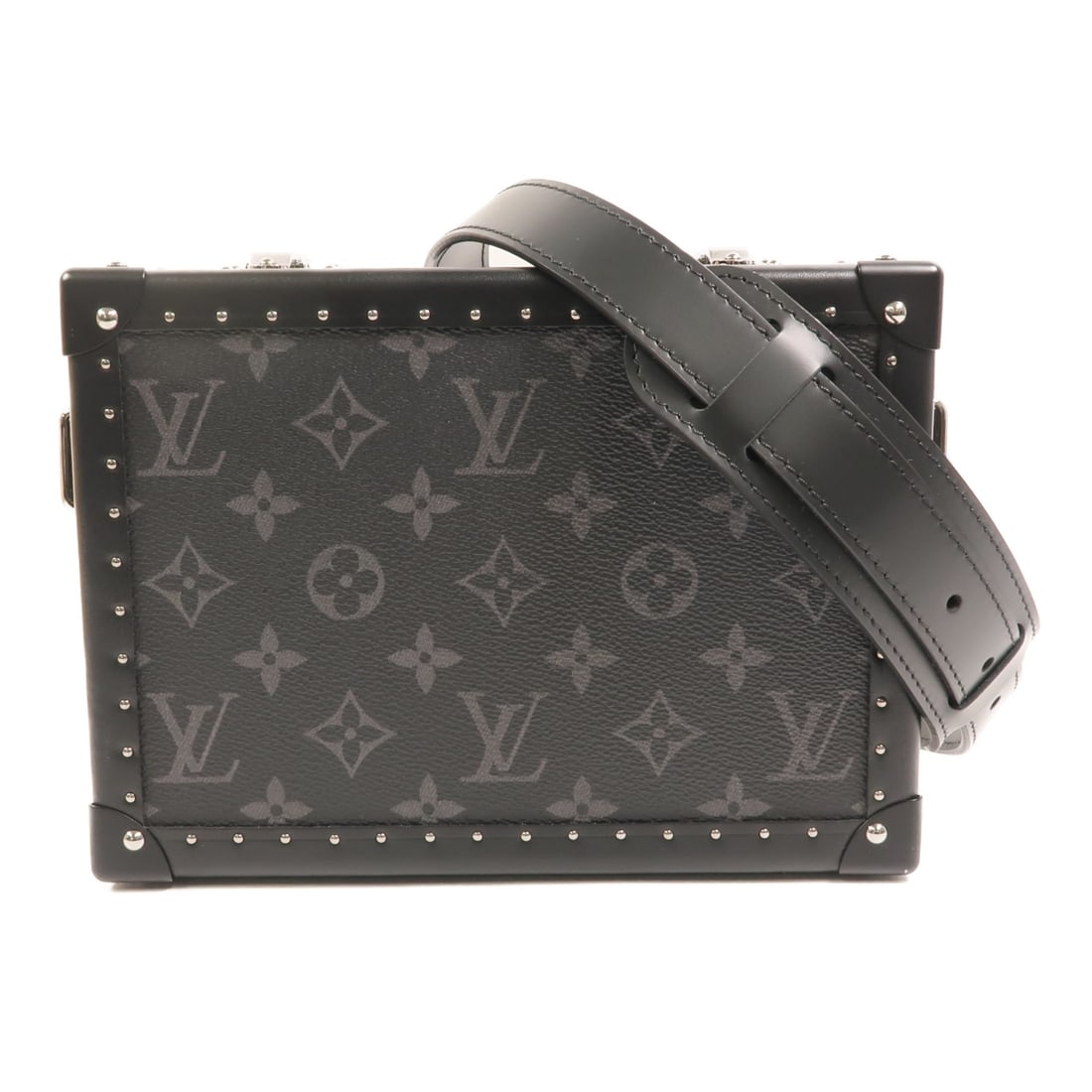 Louis Vuitton Monogram Eclipse Black Shoulder Clutch M20251: Louis Vuitton Monogram Eclipse Black Shoulder Clutch M20251 This Louis Vuitton shoulder bag features the Monogram Eclipse design in black PVC coated canvas. The clutch box silhouette offers a sleek an