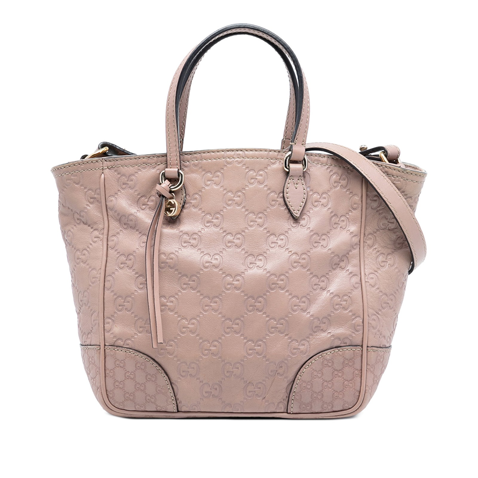 Gucci Bree Small Pink Leather Satchel with Detachable Shoulder Strap: Gucci Bree Small Pink Leather Satchel with Detachable Shoulder Strap This Small Guccissima Bree Satchel features a canvas body with leather trim, flat leather handles, a detachable flat leather should