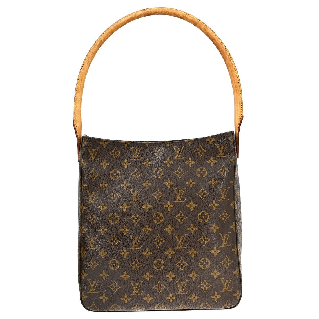 Louis Vuitton Monogram Looping GM Brown Shoulder Bag M51145: Louis Vuitton Monogram Looping GM Brown Shoulder Bag M51145 This Louis Vuitton Looping GM shoulder bag features the signature monogram pattern on brown leather, complemented by beige leather handles a
