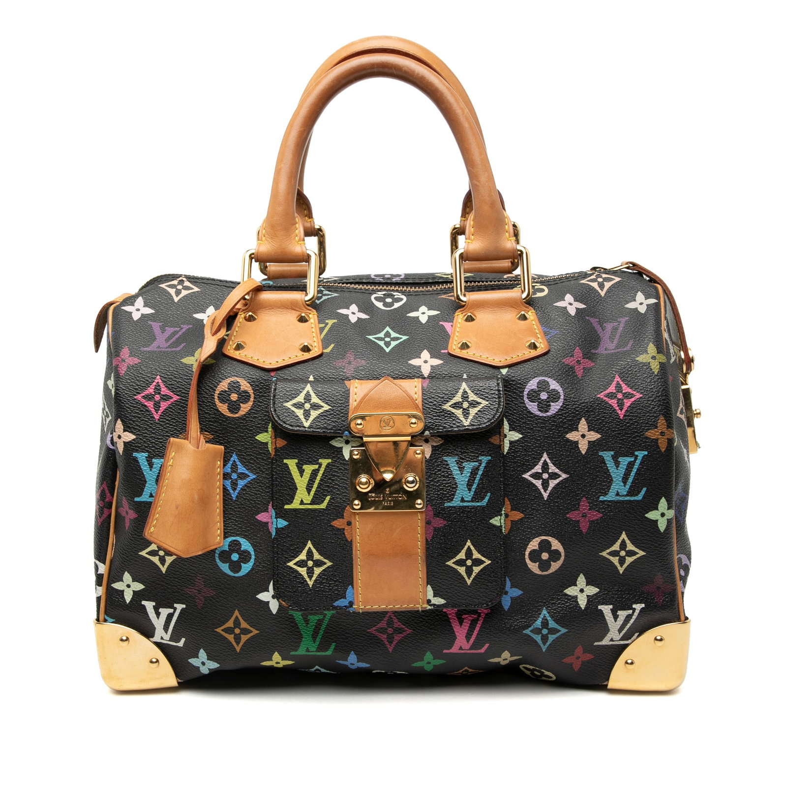 Louis Vuitton Speedy 30 Handbag Monogram Multicolore Canvas Black Trim: Louis Vuitton Speedy 30 Handbag Monogram Multicolore Canvas Black Trim This Louis Vuitton Monogram Multicolore Speedy 30 features the iconic multicolore canvas with rolled vachetta leather handles and