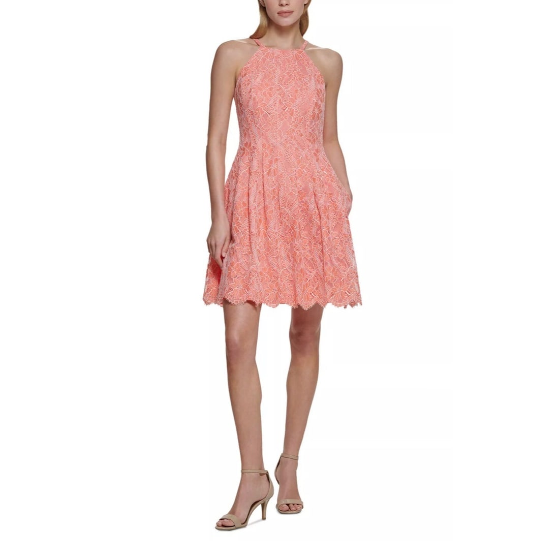 Vince Camuto Women's Tangerine Lace Fit & Flare Halter Dress Size 14 (1 of 4)