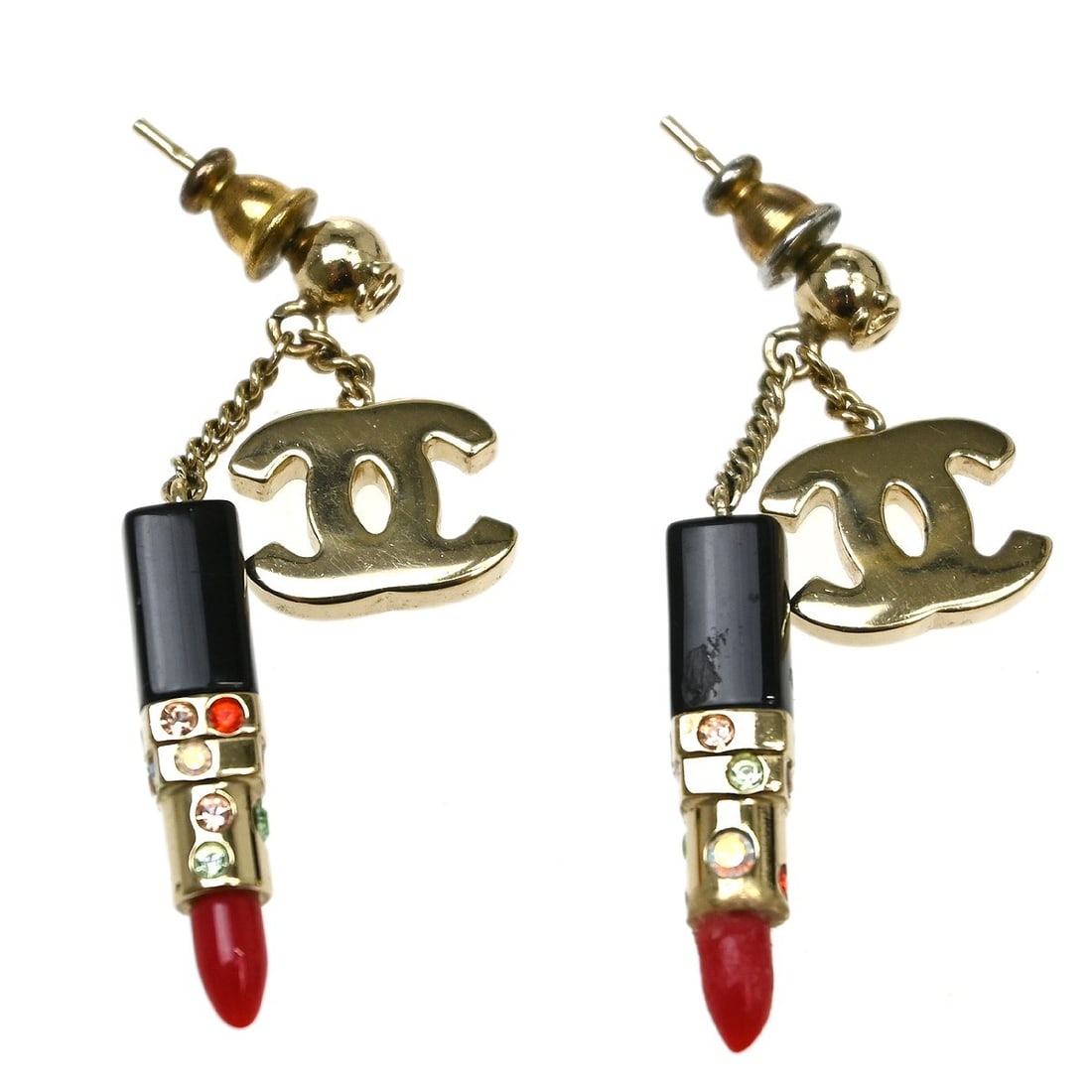 CHANEL Black Gold Pierced Screw Back Earrings 04A: CHANEL Black Gold Pierced Screw Back Earrings 04A These Chanel pierced earrings feature a stylish black and gold color combination and are designed with a screw back closure for pierced ears. Crafted 