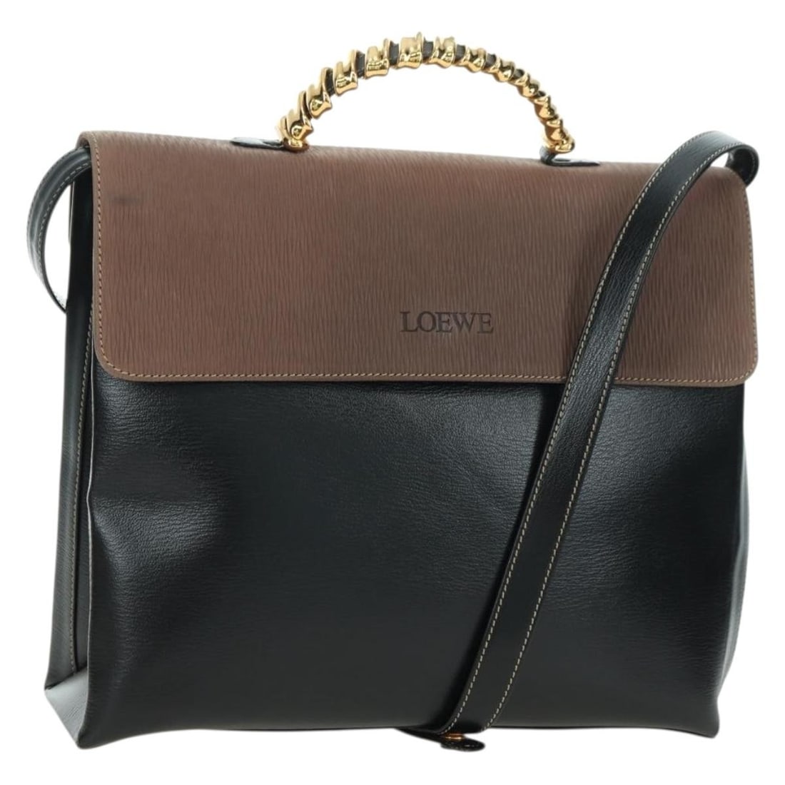 LOEWE Velazquez Brown Leather 2way Shoulder Bag Dust Bag Strap: LOEWE Velazquez Brown Leather 2way Shoulder Bag Dust Bag Strap This LOEWE Velazquez handbag is crafted from leather and features a sophisticated combination of brown, gold, and black colors. Designed 