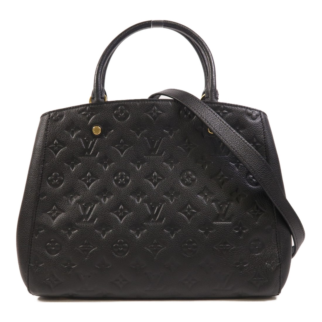 Louis Vuitton Montaigne MM Black Calfskin Monogram Empreinte 2 Way Shoulder Bag: Louis Vuitton Montaigne MM Black Calfskin Monogram Empreinte 2 Way Shoulder Bag This Louis Vuitton Montaigne MM 2-way shoulder bag features black calfskin leather and gold-tone hardware. Designed for 