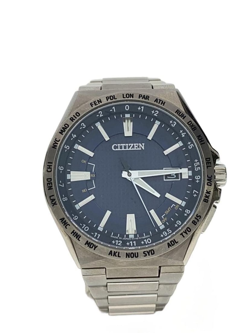 Citizen Attesa Eco Drive stainless steel blue dial wristwatch: Citizen Attesa Eco Drive stainless steel blue dial wristwatch This CITIZEN ATTESA Eco-Drive H145-S122601 men's wristwatch features a blue dial and a durable stainless steel construction. Designed for 