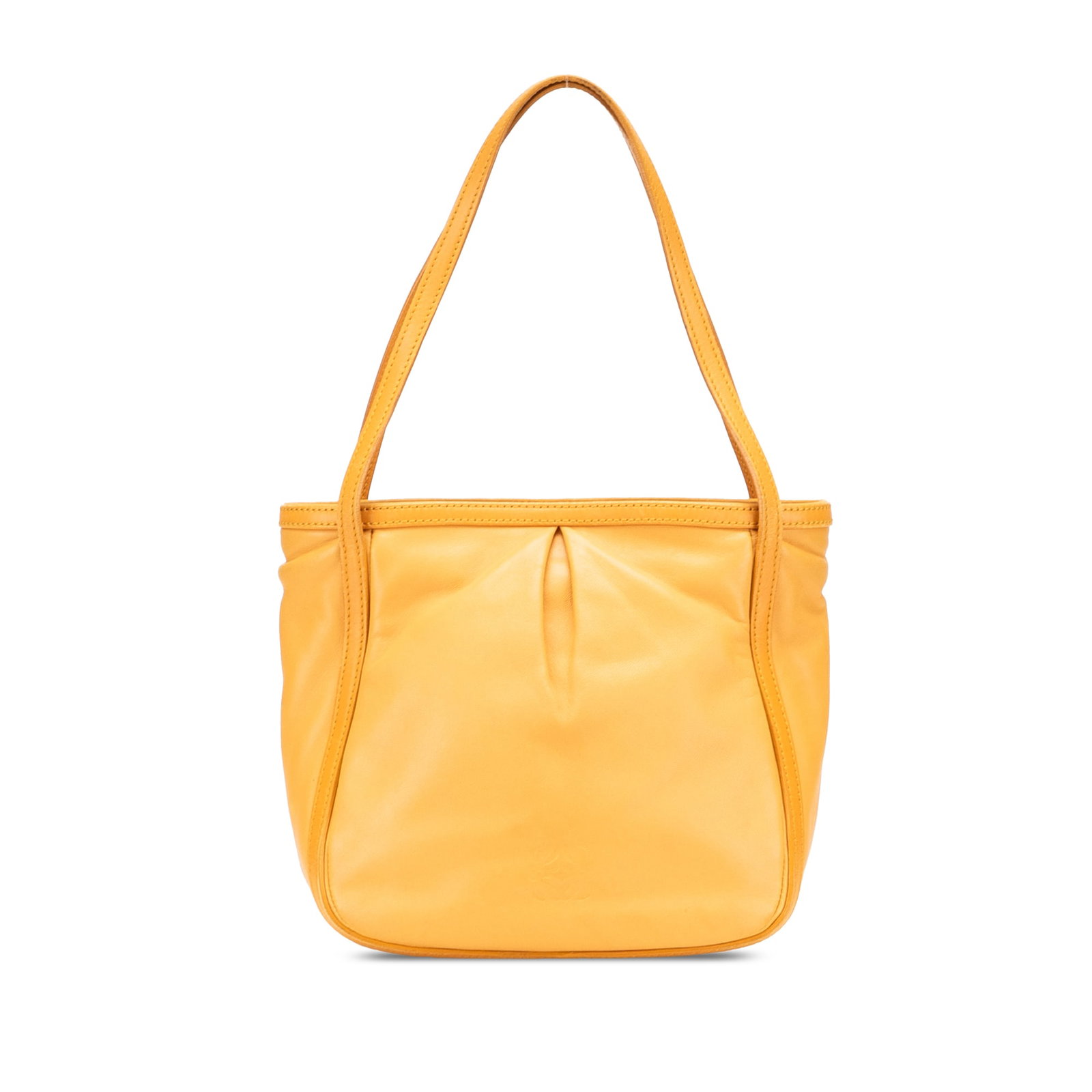 LOEWE Nappa Handbag Yellow Leather Stylish Accessory: LOEWE Nappa Handbag Yellow Leather Stylish Accessory This LOEWE Nappa Handbag is a stylish accessory crafted from high-quality leather. It features an open top secured with a snap button closure, flat