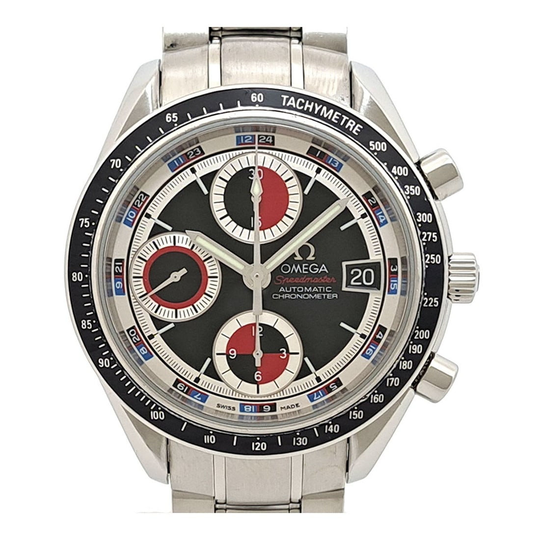 Omega Speedmaster Date 3210.52 Black Dial Automatic Steel Watch: Omega Speedmaster Date 3210.52 Black Dial Automatic Steel Watch This pre-owned OMEGA Speedmaster Date Casino Dial wristwatch features a 40mm stainless steel case and bracelet with a black dial. The wa