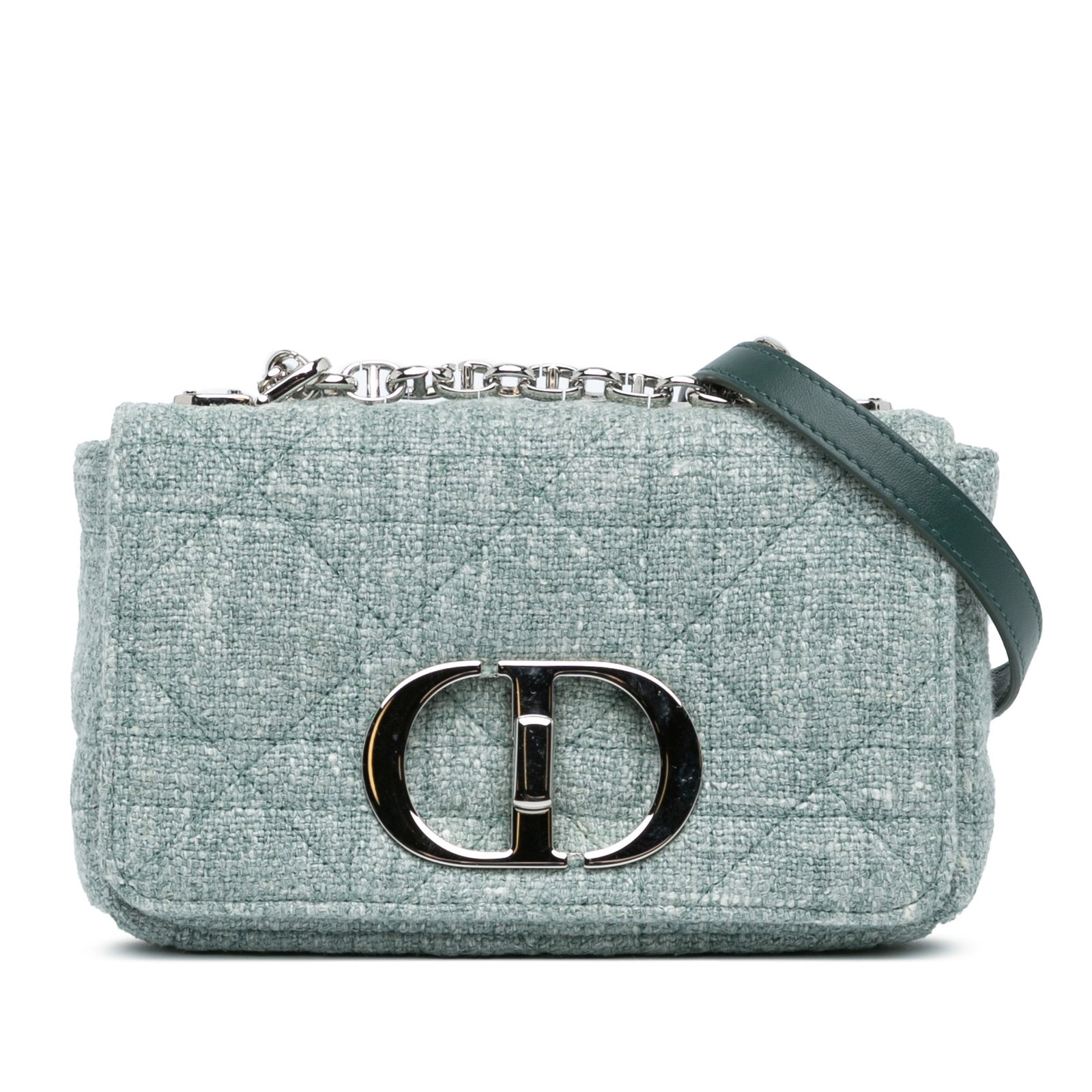 Dior Small Green Tweed Macrocannage Caro Bag Italy: Dior Small Green Tweed Macrocannage Caro Bag Italy Introducing the Dior Small Tweed Macrocannage Caro Bag, a stylish and sophisticated accessory crafted in Italy. This bag features a luxurious quilted