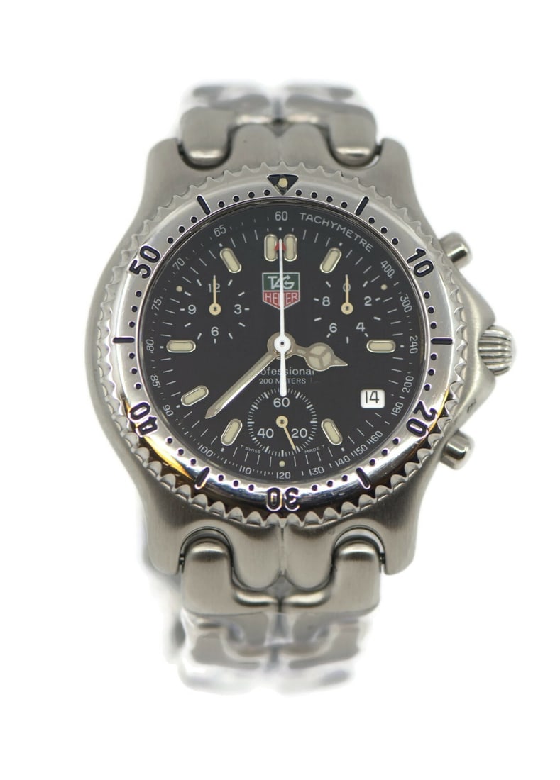 TAG Heuer Professional Chronograph Stainless Steel Watch Ref CG1110: TAG Heuer Professional Chronograph Stainless Steel Watch Ref CG1110 Discover the elegance of the TAG Heuer Professional Chronograph, a sophisticated wristwatch crafted from stainless steel. This model