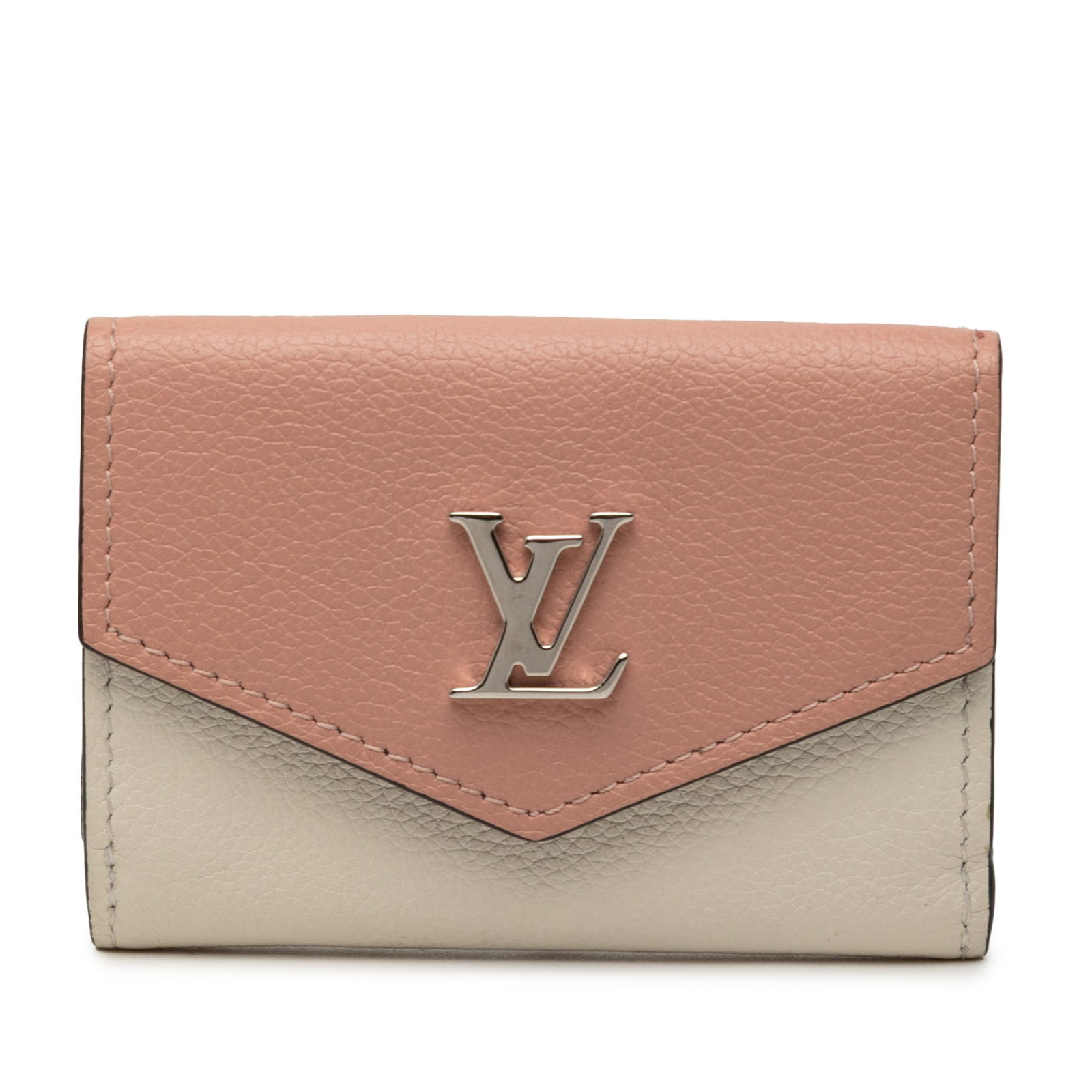 White Leather Lockmini Wallet by Louis Vuitton with Coin and Slip Compartments: White Leather Lockmini Wallet by Louis Vuitton with Coin and Slip Compartments This Louis Vuitton Leather Lockmini Wallet features a white leather body with a snap button closure. The design includes 