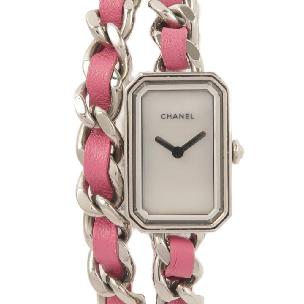 CHANEL Premiere Rock White MOP Quartz Stainless Steel Watch H4557: CHANEL Premiere Rock White MOP Quartz Stainless Steel Watch H4557 This CHANEL Premiere Rock H4557 women's wristwatch features a stainless steel case and band with a white and pink color scheme. The wa