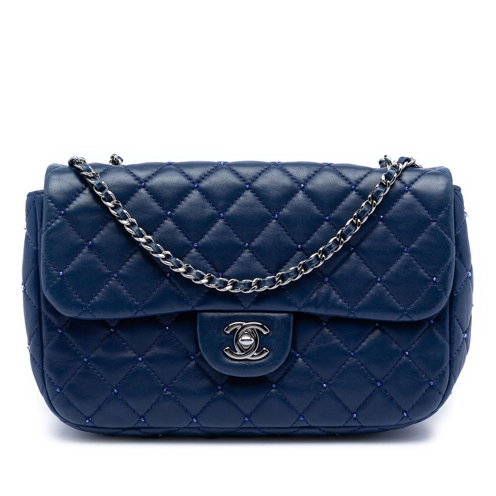 Chanel Beaded Lambskin Blue Small Single Flap Shoulder Bag (1 of 7)