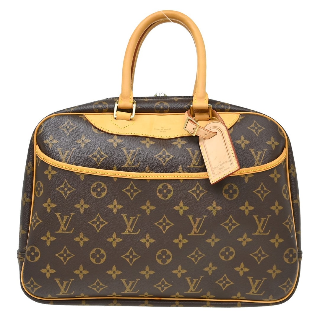 Louis Vuitton Deauville Monogram Canvas Brown Handbag: Louis Vuitton Deauville Monogram Canvas Brown Handbag This Louis Vuitton Deauville handbag features the classic Monogram Canvas design in brown, crafted for women. The bag shows signs of use, includin