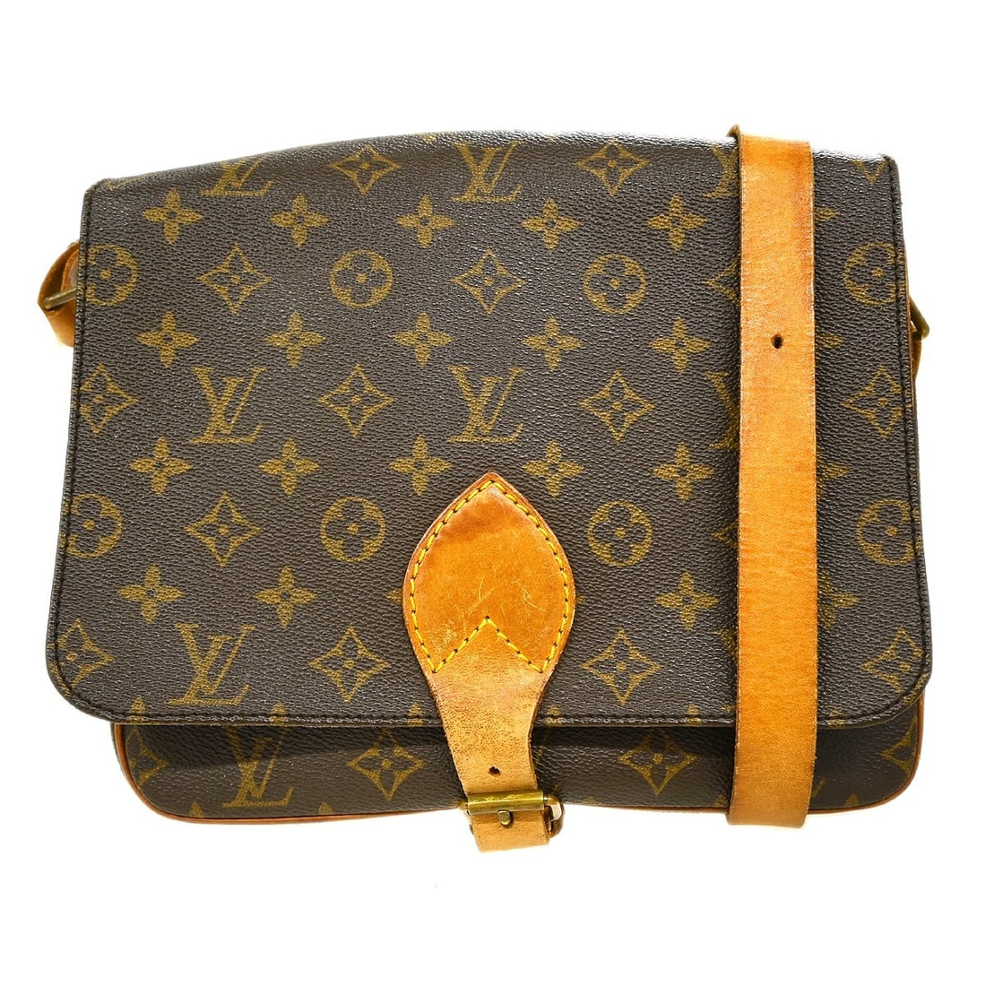 Louis Vuitton Cartouchiere GM Monogram Canvas Shoulder Bag: Louis Vuitton Cartouchiere GM Monogram Canvas Shoulder Bag This vintage Louis Vuitton Cartouchiere GM shoulder bag features the iconic monogram canvas with leather accents and a classic flap buckle cl