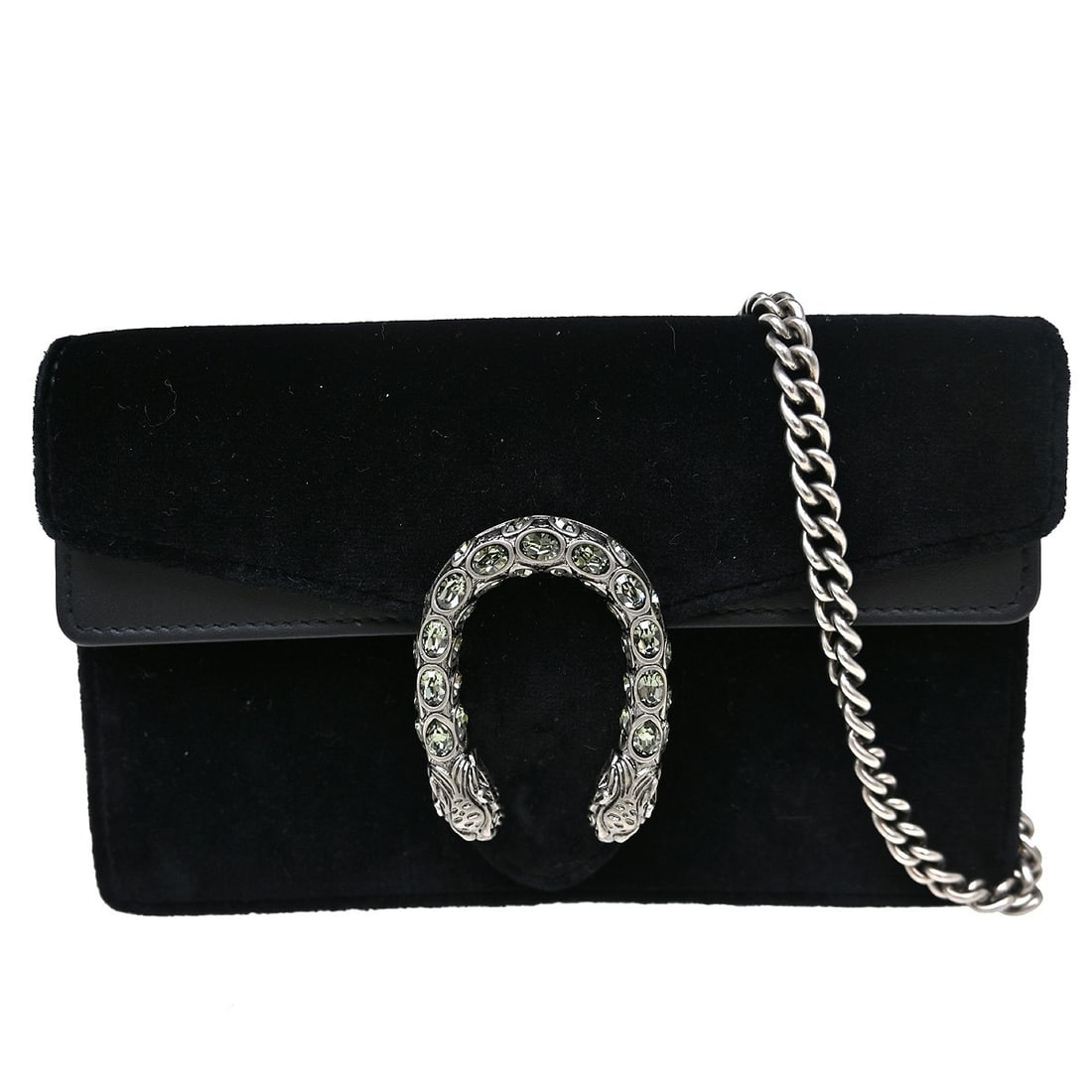 Gucci Velvet Dionysus Chain Wallet Black: Gucci Velvet Dionysus Chain Wallet Black This Gucci Dionysus Chain Wallet is crafted from luxurious black velvet and features the iconic Dionysus design. Made in Italy, this wallet is designed for wom