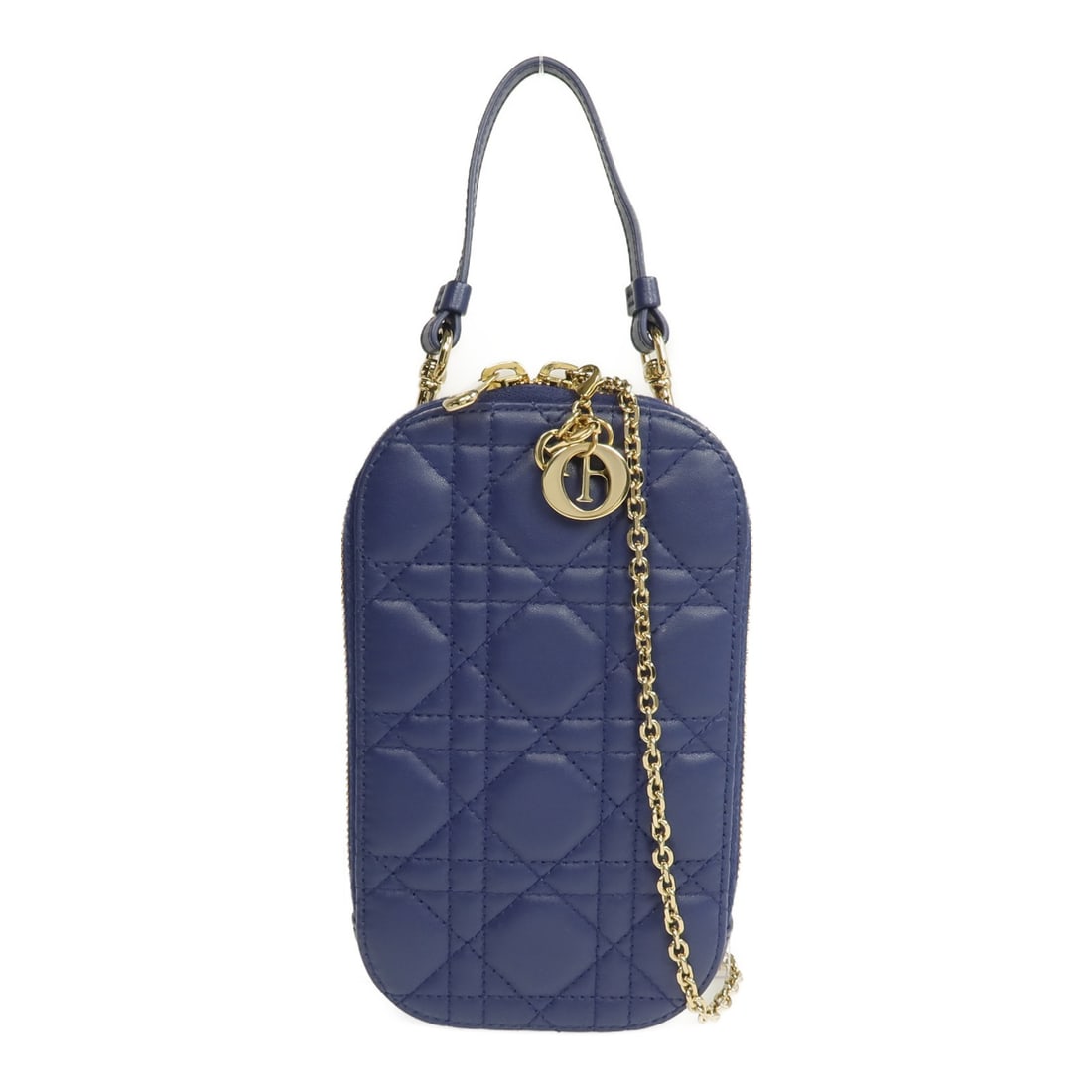 Dior Lady Dior Call'in Blue Lambskin Shoulder Bag with Gold Hardware: Dior Lady Dior Call'in Blue Lambskin Shoulder Bag with Gold Hardware This Lady Dior Call'in Chain shoulder bag is crafted from blue lambskin leather and features gold tone hardware. Made in France, it