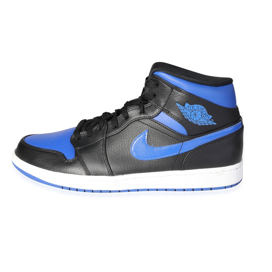 Air Jordan 1 Mid Black Hyper Royal Sneakers 11.5 US: Air Jordan 1 Mid Black Hyper Royal Sneakers 11.5 US Step up your sneaker game with the Air Jordan 1 Mid 'Black Hyper Royal'. Designed for lifestyle and casual wear, these stylish sneakers feature a cl