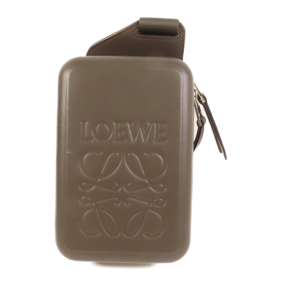 LOEWE Brown Calfskin Sling Shoulder Bag SHW: LOEWE Brown Calfskin Sling Shoulder Bag SHW This LOEWE shoulder bag features a molded design crafted from high-quality brown calfskin leather. Designed for men, the bag offers a sleek and compact silh