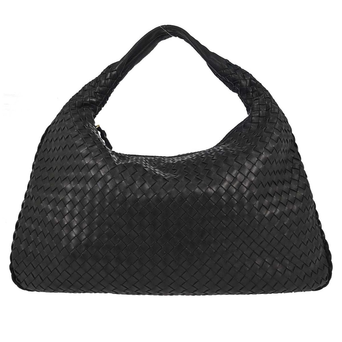 Bottega Veneta Intrecciato black lambskin hobo handbag: Bottega Veneta Intrecciato black lambskin hobo handbag This Bottega Veneta hobo handbag features the brand's signature Intrecciato woven leather design in classic black lambskin. The large-sized bag i