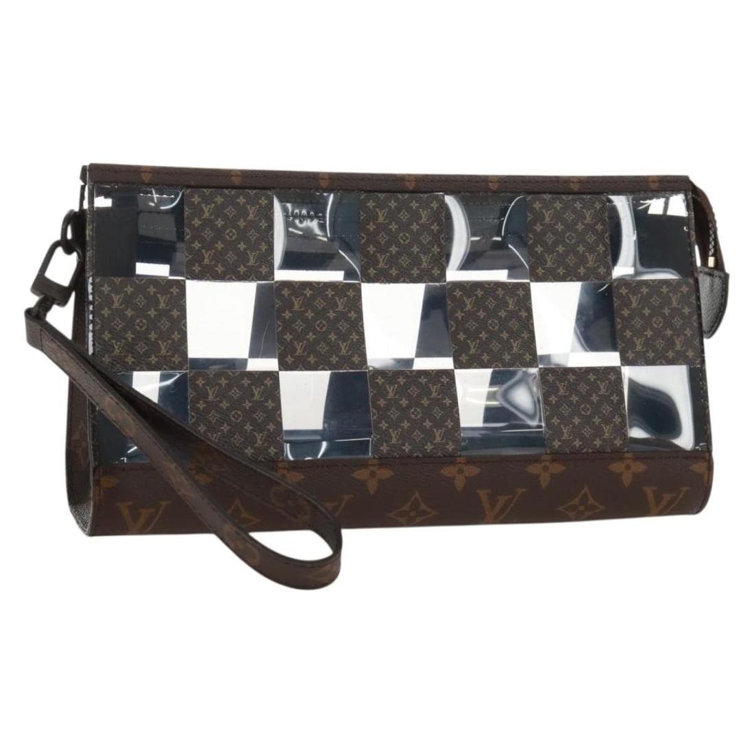 Louis Vuitton Monogram Standing Pouch Brown Canvas: Louis Vuitton Monogram Standing Pouch Brown Canvas This Louis Vuitton Standing Pouch features the iconic Monogram Chess design in brown coated canvas and PVC. Designed for women, it offers a stylish a
